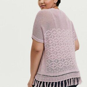 Torrid Pullover Short Sleeve Fringe Hem Sweater 3X